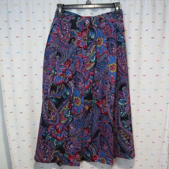 VTG Multicolor Lap Skirt Midi Size 9/10 High Waist Greenwich Square Retro Bright - Picture 8 of 16